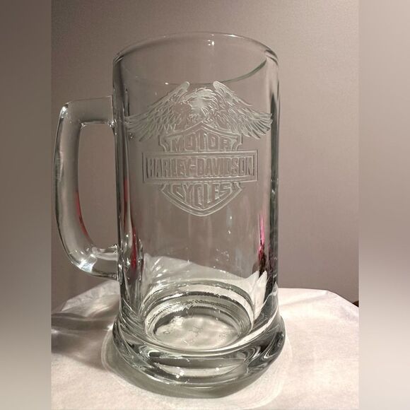 Harley Davidson Glass Beer Stein Drink Mugs Set of 2 - Picture 5 of 11